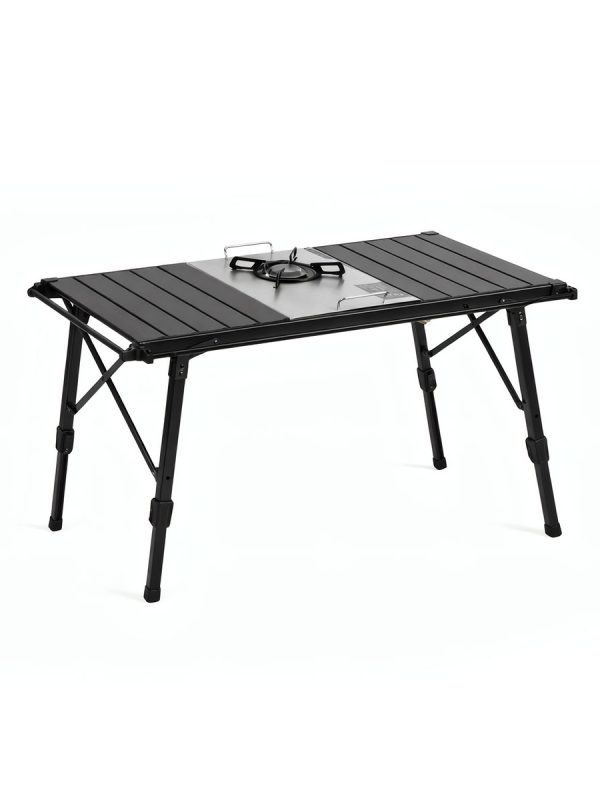 Masă camping pliabilă Outdoor Pro, reglabilă, cu grătar IGT, negru - 2026