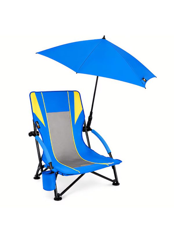 Scaun pliabil Outdoor Pro cu umbrelă UPF 50+, rotativă 360°, suport pahar - 2026